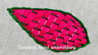 bordados a mano paso a pasoromanian stitch embroidery como bordar hojas grandes [upl. by Atinaujnas]