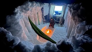 Luxury Van Camping in Deep Snow  10ft3m Winter Snow Fort Build [upl. by Emarie]