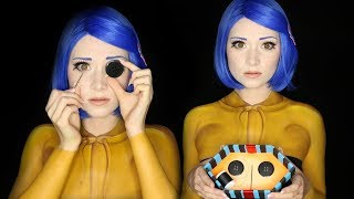 CORALINE HALLOWEEN MAKEUP TUTORIAL  Clothes Painted On [upl. by Bren126]