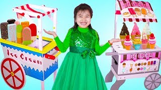 Jannie Pretend Play with 2 Ice Cream Cart Toys [upl. by Acnaib]