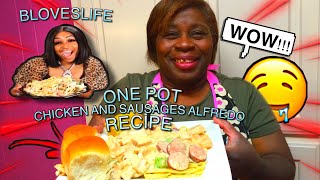 One Pot Chicken and Sausages Alfredo Pasta Recipe by bloveslife [upl. by Ayotna]