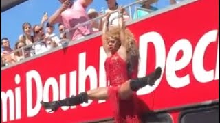 Drag Queen Split Drops Off Double Decker Bus Palace Miami [upl. by Rachel]