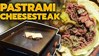 Pastrami Cheesesteak Sandwich on Amorosos Italian Roll  Cooking on the Blackstone 22quot Griddle [upl. by Lynus50]