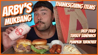 Arbys Mukbang  Limited Time Thanksgiving Items Deep Fried Turkey Sandwich Pumpkin Turnover [upl. by Mulligan]