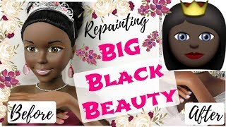 Repainting BIG BLACK BEAUTY BARBIE DOLL  How To Draw Face Eyes Lips Speedpaint Realistic Drawing [upl. by Nylaroc]