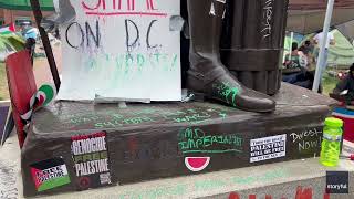 George Washington Statue Defaced by ProPalestine Protesters [upl. by Semaj]