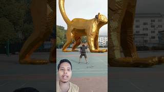 Boy throws ball to unblock gold statue of lemur in playground original gold statue lemurshorts [upl. by Rene]