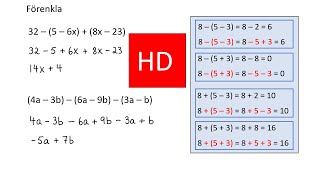 Forenkling av uttryck med parenteser åk 8 HD [upl. by Nylecaj]