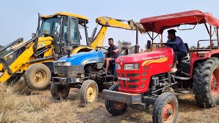 Jcb 3dx Backhoe Machine Loading Red Mud In Mahindra and Newholland Tractor  Jcb Ki Khudai Video [upl. by Harifaz]