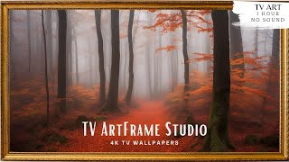 4K Frame TV Art Autumn Forest  Red Fall Leaves  Fog Forest  TV Screensaver Wallpaper [upl. by Parks]