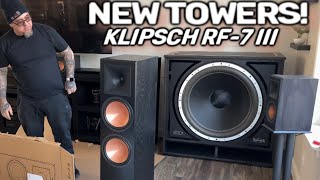 New Speaker Towers Arrived Klipsch RF7 III Unboxed hooked up amp played  Dolby 924 Surround Sound [upl. by Onra779]