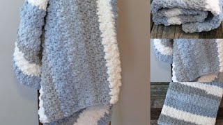 Make This Bernat Baby Blanket Yarn Easy Gray amp Blue Blanket Crochet Pattern Tutorial [upl. by Adnorahs]