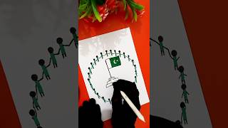 14 August Independence Day Drawing Tutorial  🇵🇰Easy Pakistan Flag and Patriotic Scene shorts [upl. by Pega]