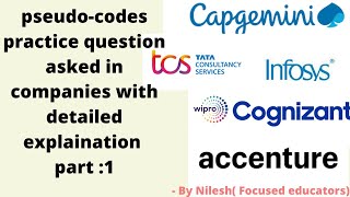 pseudo codes Accenture capgemini infosys  pseudo code question for infosys [upl. by Kceb]