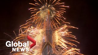 New Years 2021 Dubai puts on dazzling fireworks show from iconic Burj Khalifa [upl. by Acinoev]