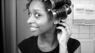 Natural Hair Roller Set and Silk Wrap on Short Natural Hair [upl. by Akimed]