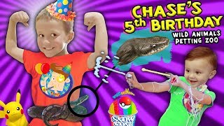 Chases Wild Animals 5th BIRTHDAY PARTY w Snakes Pokemon amp Silly String Battle FUNnel Vision [upl. by Fae]