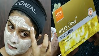 How to bleach face at home VLCC Insta Glow Gold Bleach Reviewघर पे ब्लीच कैसे करे [upl. by Hairej898]