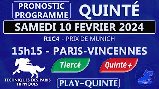 PRONOSTIC ET FAVORIS QUINTÉ DU SAMEDI 10 FEVRIER 2024  Quinté du Jour  PARISVINCENNES [upl. by Courtnay]