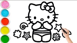 Hello kitty 😺 drawing and💜💛colour how to draw hello kitty mermaidstepbystep kittydrawing [upl. by Jacobs570]