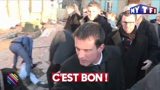 Manuel Valls reçoit une gifle pendant un déplacement à Lamballe  Quotidien du 16 Janvier [upl. by Annawek]