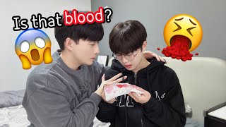 Throwing Up Fake Blood Prank On Boyfriend🤮🍷 Gay Couple LucasampKibo BL [upl. by Onia807]