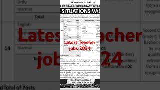 Latest Government Teacher Jobs 2024quotPakistan jobs 286 [upl. by Yrtnej]