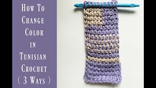 Changing color 3 ways in Tunisian crochet  Left handed [upl. by Georgena]