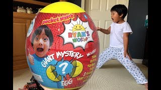 Opening RYANS WORLD GIANT MYSTERY EGG Surprise Toys For KIDS Toy Review [upl. by Zampino]