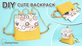 DIY CUTE BACKPACK TUTORIAL  How to make a bag with cover and pockets sewingtimes [upl. by Nowell934]