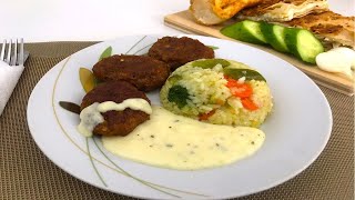 Drekë e shpejtë me shumë shijeQofteBeef Rissoles served with Rice [upl. by Martinsen]