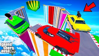 FRANKLIN TRIED TWO WAY TOWERS MEGA RAMP PARKOUR CHALLENGE GTA 5  SHINCHAN and CHOP [upl. by Aela]