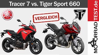 Triumph Tiger Sport 660 vs Yamaha Tracer 7  Vergleich der CrossOver Bikes der Mittelklasse [upl. by Angie766]