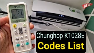 Universal AC Remote Control Codes List Chunghop K1028E 1000 in 1 Remote Manual [upl. by Notled]