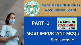 MHSRBIMPORTANT MCQSTelangana RECRUITMENTStaff NurseLab technician questions [upl. by Grissel]