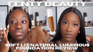 NEW FENTY BEAUTY SOFT LIT LUMINOUS LONGWEAR FOUNDATION REVIEW  swatches  review  black skin [upl. by Saum]