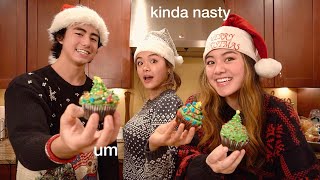 Holiday cupcake baking COMPETITION w siblings☃️🧁 [upl. by Emmer]