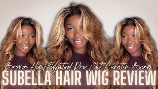 Pre Colored  Cut Brown Highlighted Curtain Bang Wig Install  Review  ft Subella Hair  Tan Dotson [upl. by Ahsiekat954]