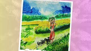 Peaceful Rural Life Watercolor Art  Girl Leading a Goat Through a Scenic Path [upl. by Larkin]