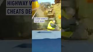 Shocking moment highway worker narrowly cheats death during high speed collision [upl. by Gnauq]