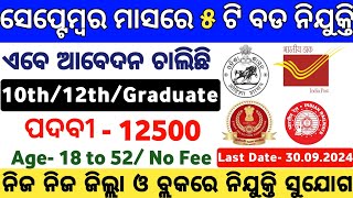 Top 5 Govt Jobs in September Month  September Month Top Government Jobs  Odisha Govt Jobs 2024 [upl. by Nerraj]