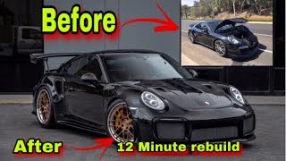 REBUILDING A WRECKED PORSCHE TURBO S X GT2RS IN 12 MINUTES INCREDIBLE CAR BUILD TRANSFORMATION [upl. by Oconnor]