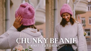 How To Knit a Chunky Beanie easy tutorial  free pattern [upl. by Amal]