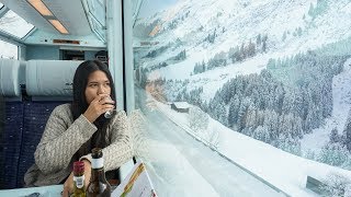 Glacier Express in Winter Snow From Zermatt to St Moritz InterrailEurail [upl. by Shayne834]