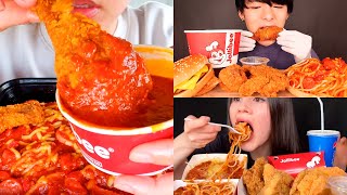 ASMR BEST JOLLIBEE Fried Chicken Cheeseburger Spaghetti Pie  Mukbang Compilation Satisfying [upl. by Syd994]