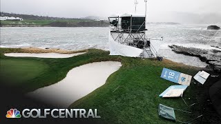 ATampT Pebble Beach ProAm being battered by high winds and rain  Golf Central  Golf Channel [upl. by Ellehcsar]