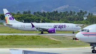 Avion De Amerijet Y Avion De Arajet Se Cruzan En El Aeropuerto Internacional Del Cibao  airlines [upl. by Louisette529]