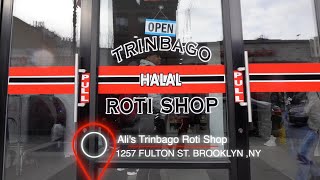 Eating at Alis Trinbago Roti Shop in Brooklyn NY [upl. by Notsud155]