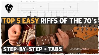 Top 5 Easy amp Recognizable Guitar Riffs of the 70s with TABs [upl. by Eahsel]