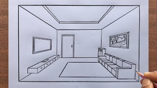 How to Draw a Room in 1Point Perspective Step by Step  Easy Drawing [upl. by Hardej279]